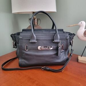 Coach Swagger 37439 Black Pebbled Leather Satchel Crossbody Bag